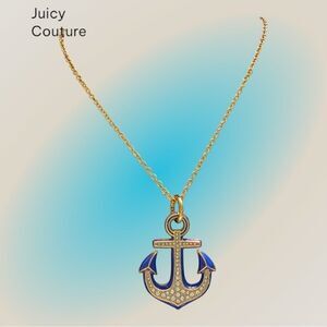 Juicy Couture Long Gold Tone Anchor Nautical Necklace. Blue with Rhinestones.